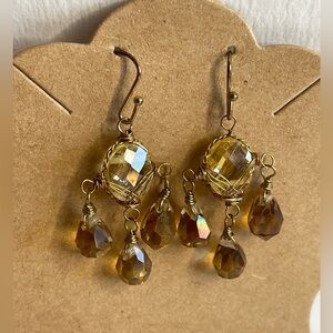 NWT Crystal Gold and Brown Dangle Earrings